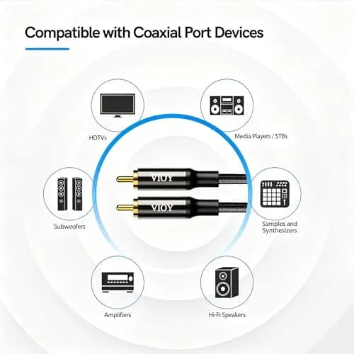 VIOY 100 FT Coaxial Digital Audio Cable RCA Male to Male Subwoofer Cable | HiFi 5.1 SPDIF Stereo Sound thumbnail 2