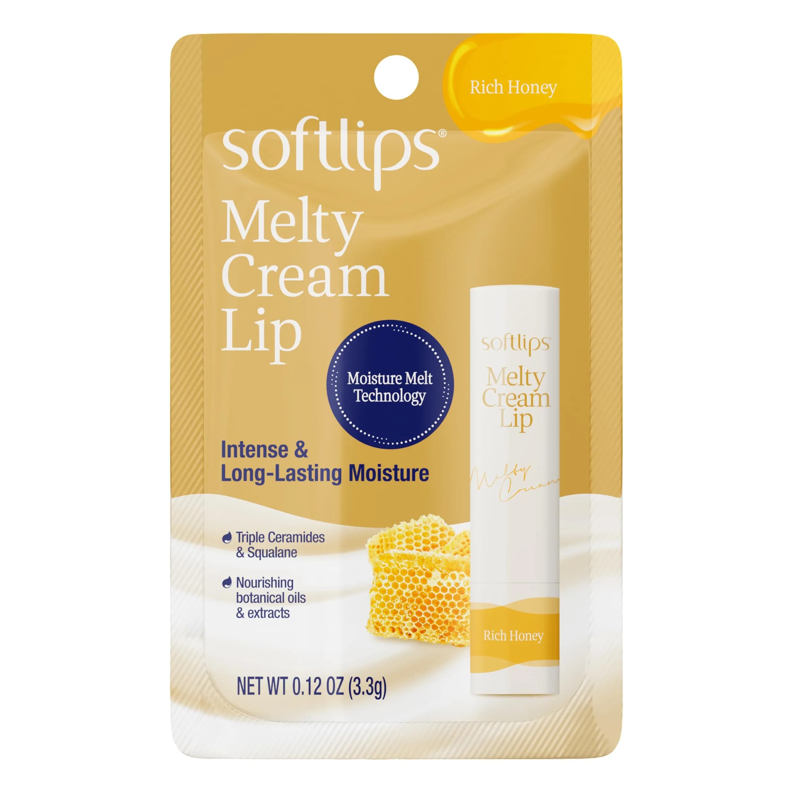 SoftLips Melty Cream Lip Balm Honey Flavor | Hydrating, Long-Lasting Moisture for Dry, Chapped Lips