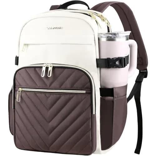 VANKEAN 15.6 Inch Laptop Backpack for Women Large Capacity Beige-coffee | Water Resistant Travel Bag thumbnail 1