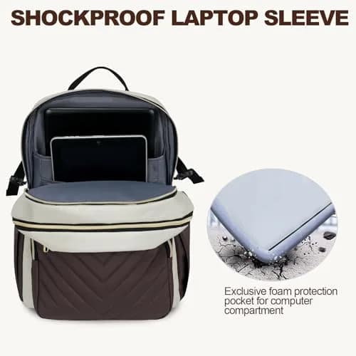 VANKEAN 15.6 Inch Laptop Backpack for Women Large Capacity Beige-coffee | Water Resistant Travel Bag thumbnail 5