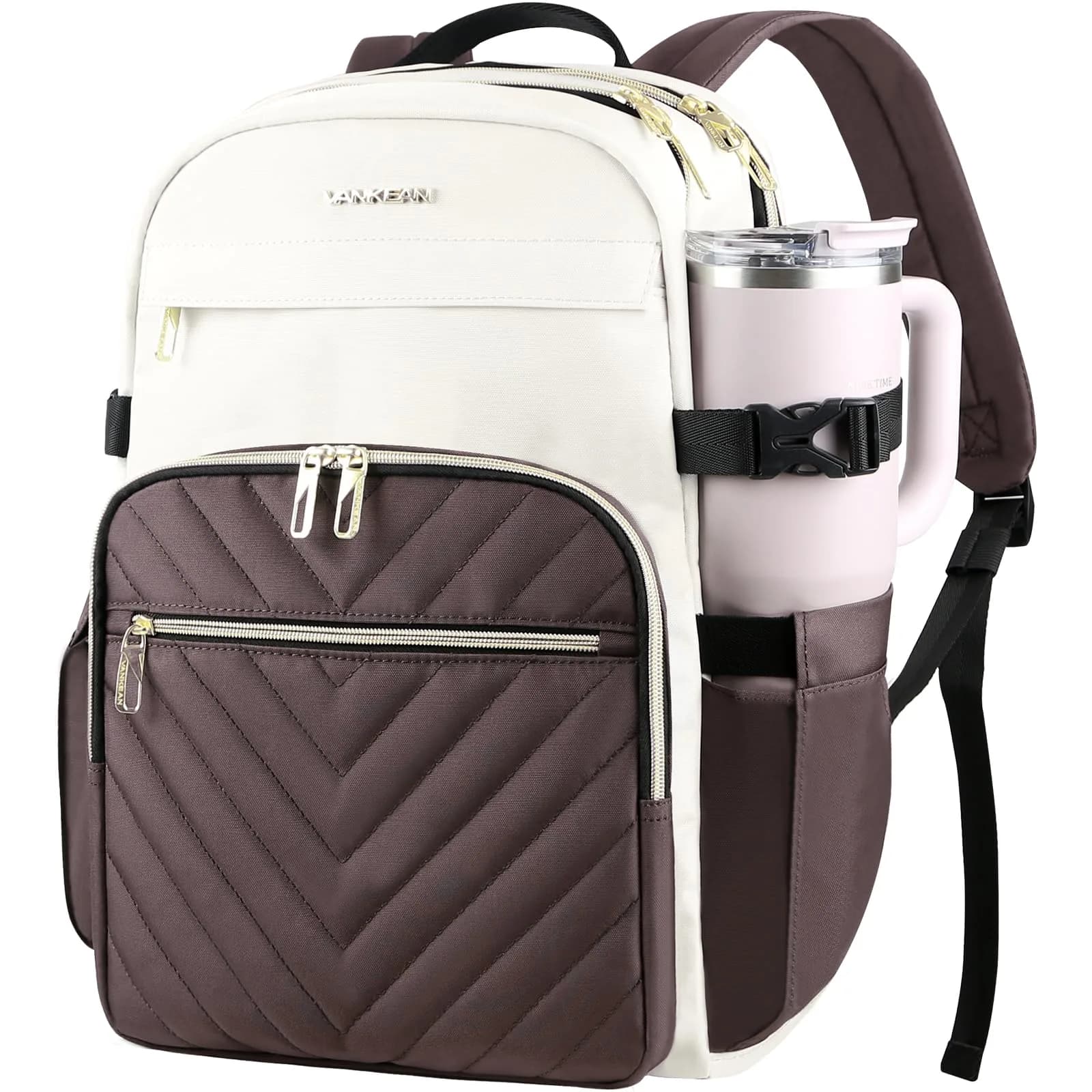 VANKEAN 15.6 Inch Laptop Backpack for Women Large Capacity Beige-coffee | Water Resistant Travel Bag