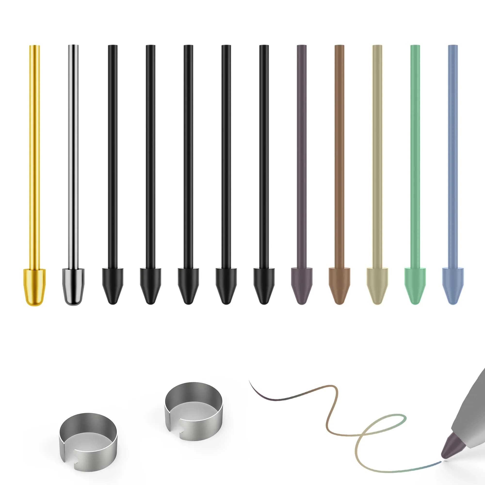 NWANTF Metal Nibs/Tips Replacement for Samsung Galaxy Tab S10/S9/S8/S7/S6, S26/S25/S24/S23/S22 Ultra S Pen, Nibs/Tips+Clip + Storage Box (12 pcs Set) — 2+5+5 pcs set