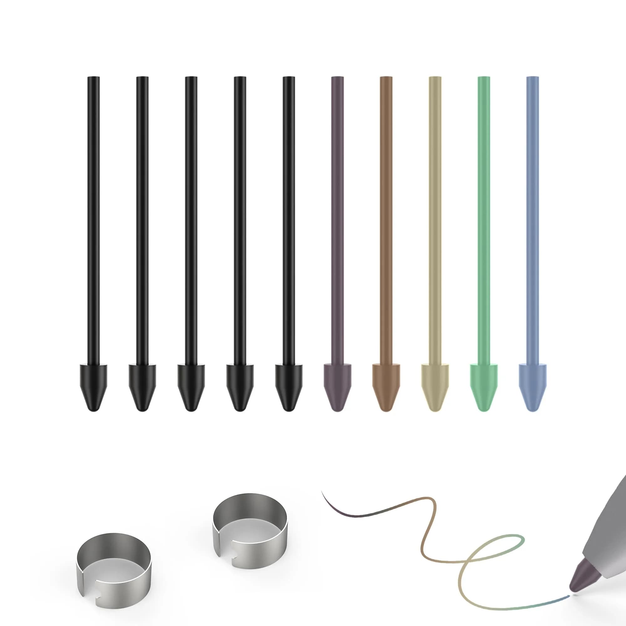 NWANTF Metal Nibs/Tips Replacement for Samsung Galaxy Tab S10/S9/S8/S7/S6, S26/S25/S24/S23/S22 Ultra S Pen, Nibs/Tips+Clip + Storage Box (12 pcs Set) — 5+5 pcs set