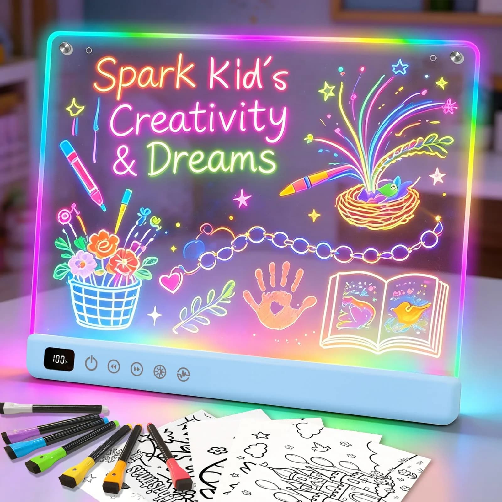 LUMIBOARD LED Drawing Board 13 Light Effects 36.8cm x 27.9cm (14.5" x 11") | Rechargeable Glow Doodle Tablet for Kids