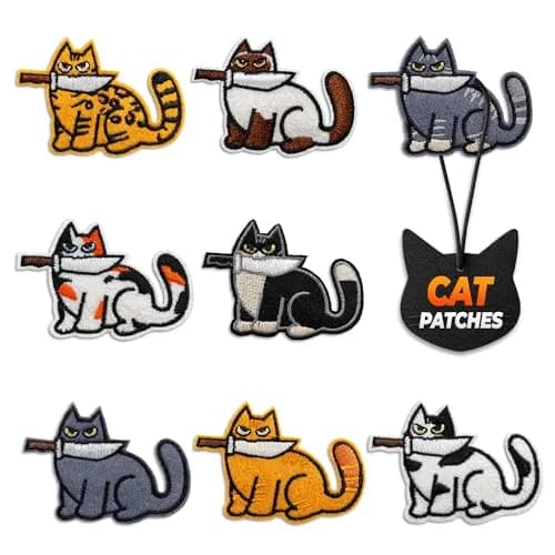Reluen 8 Pcs Cat Iron-On Patches for Clothes, Embroidered 5.3 cm x 4.5 cm (2.52 x 1.76 in) | Cute Cartoon Cat Designs for DIY & Customization thumbnail 1