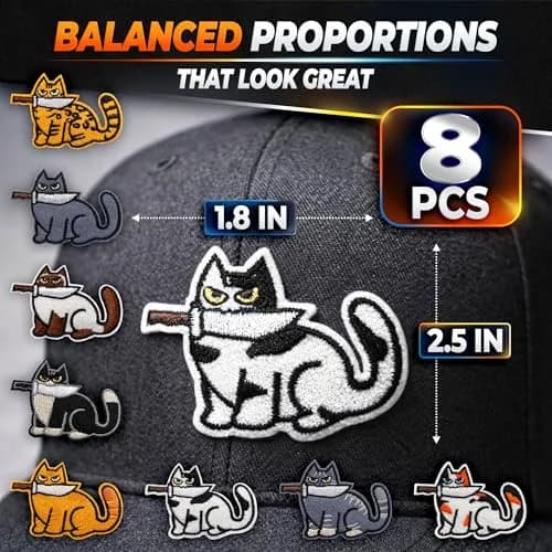 Reluen 8 Pcs Cat Iron-On Patches for Clothes, Embroidered 5.3 cm x 4.5 cm (2.52 x 1.76 in) | Cute Cartoon Cat Designs for DIY & Customization thumbnail 2