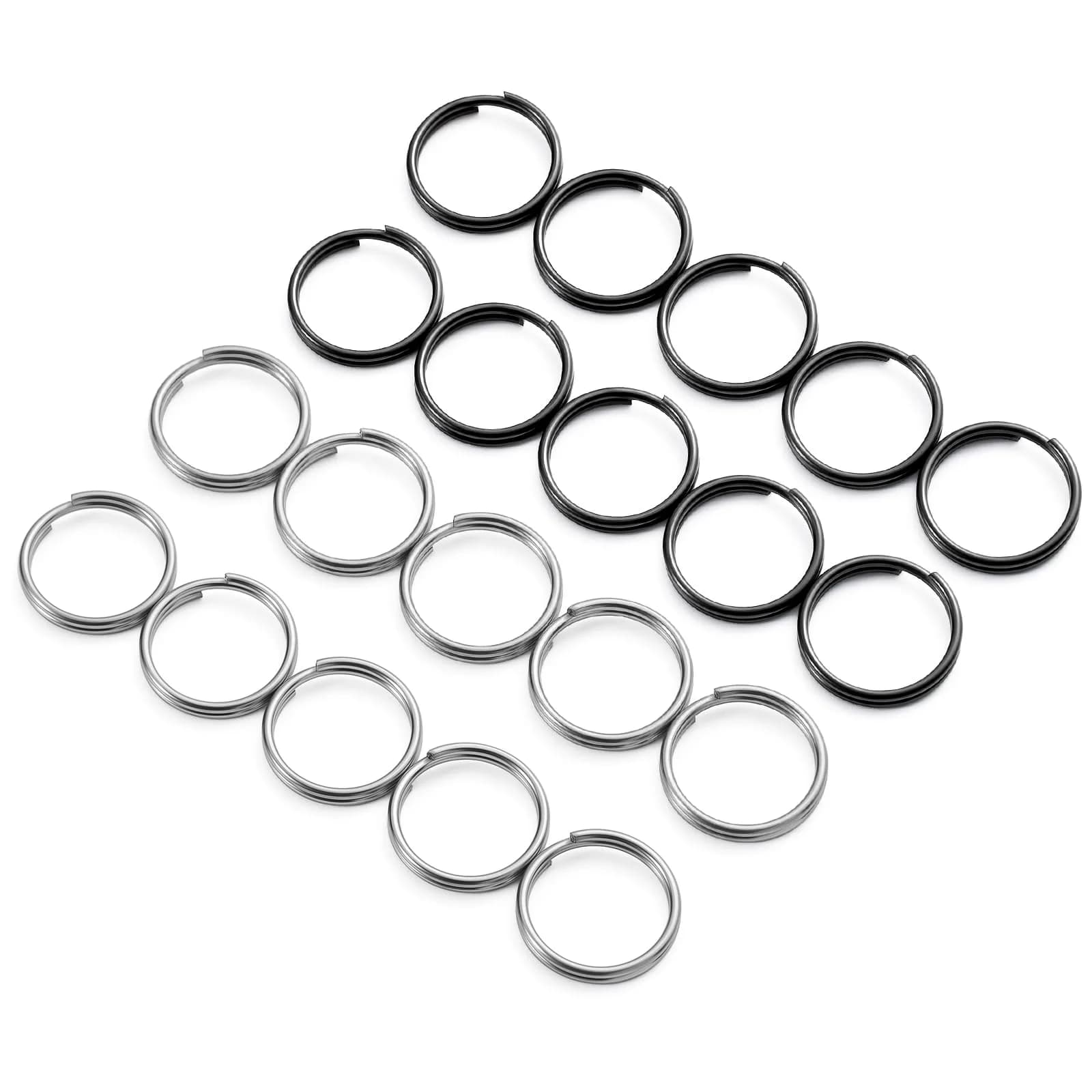 FEGVE TC4 Titanium Split Key Rings Set, 15 pcs Black-Plated Jump Rings for Keys & Jewelry DIY | Rustproof & Durable — Black+silver-14mm