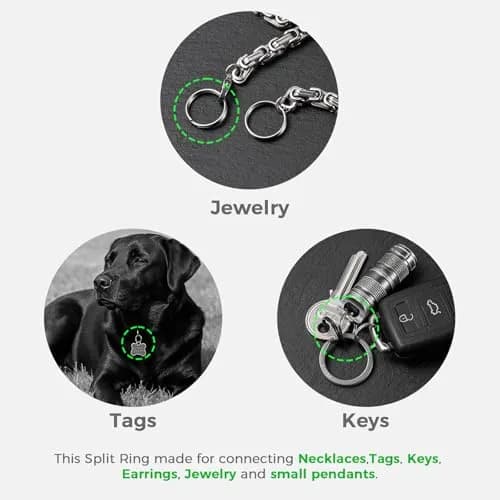 FEGVE TC4 Titanium Small Split Key Rings, Jump Rings for Keys Jewelry DIY (20-Pack, Black+Silver) thumbnail 5