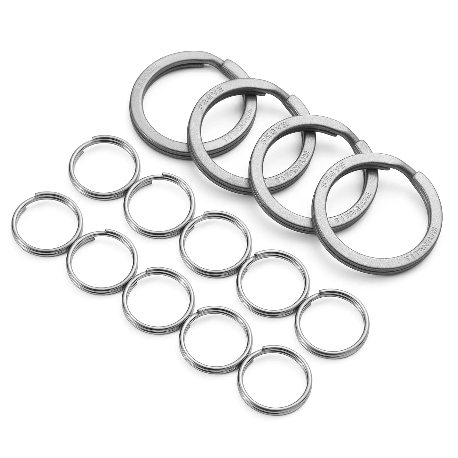 FEGVE TC4 Titanium Split Key Rings Set, 15 pcs Black-Plated Jump Rings for Keys & Jewelry DIY | Rustproof & Durable — Grey-25mm+14mm