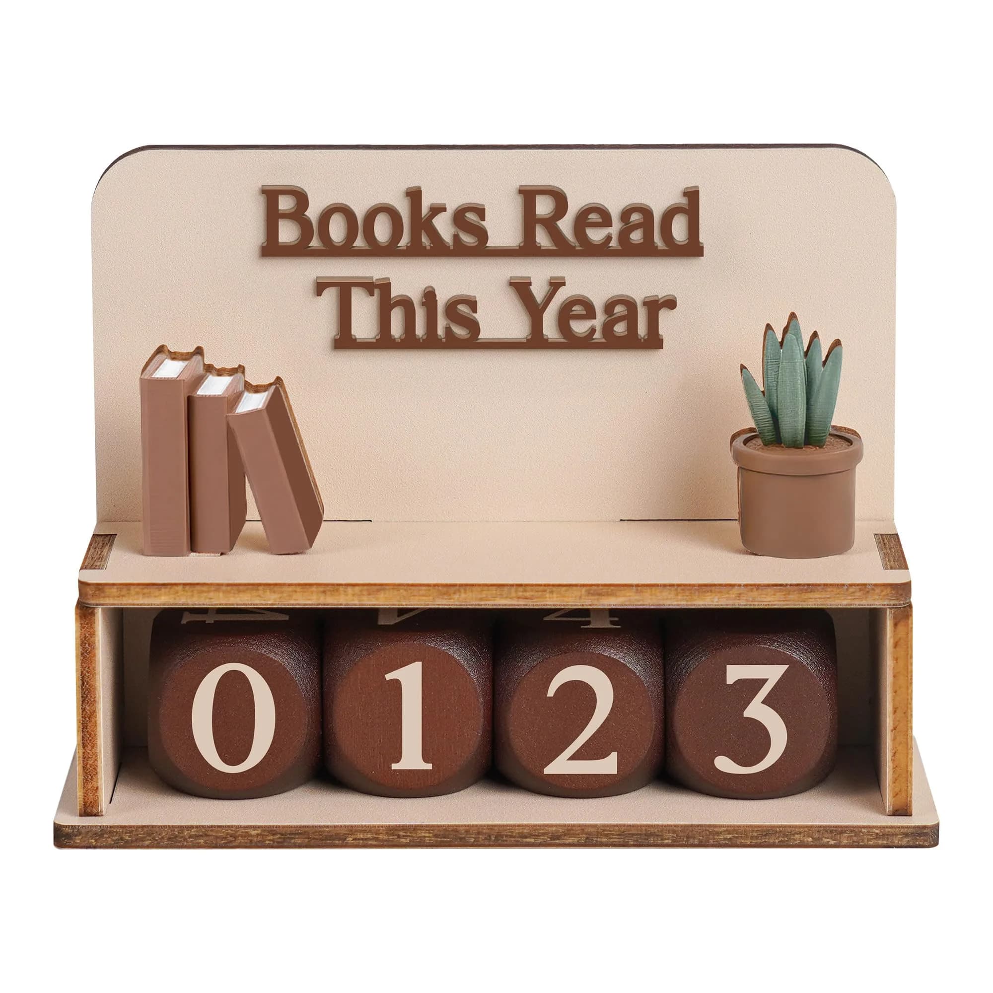 DINIZON Books Read This Year Counter, Wooden Book Tracker 7 x 6 Inch | Modern Bookshelf Decor — Dice - Brown