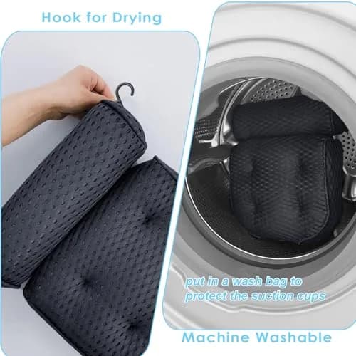 AEROiVi Luxury Bath Pillow for Tub | Soft Mesh Head and Neck Support with 6 Suction Cups, Black thumbnail 5