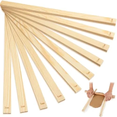 Sasylvia 10 Pcs Wood Clay Pottery Rolling Pin Guides Set, 5 Sizes (42.5mm Total Length) | For Even Clay Thickness thumbnail 1