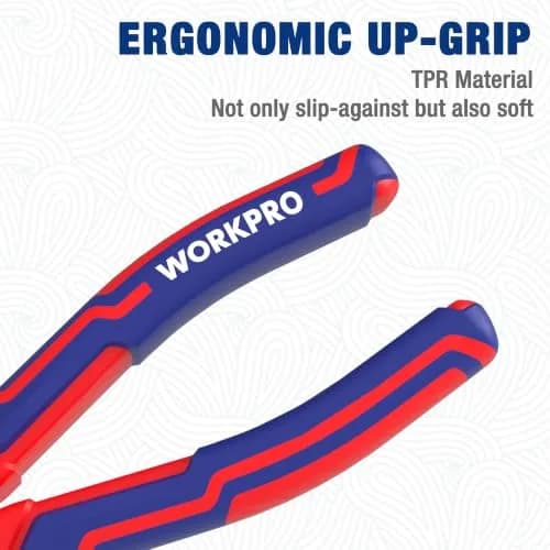 WORKPRO 8" Bent Needle Nose Pliers | Heavy-Duty CRV Steel, Soft Grip, Wire Cutter thumbnail 4