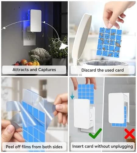 WowCatch Advanced Double-Sided Indoor Fly Trap for Home, Plug-in 5-Way UV Light | 2 Devices + 8 Refills thumbnail 6