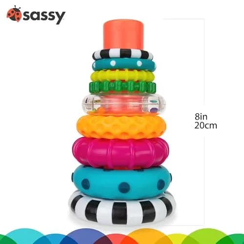 Sassy Stacks of Circles Stacking Ring STEM Learning Toy | 12-Pack, 9 Pieces Each | Age 6-24 Months thumbnail 3