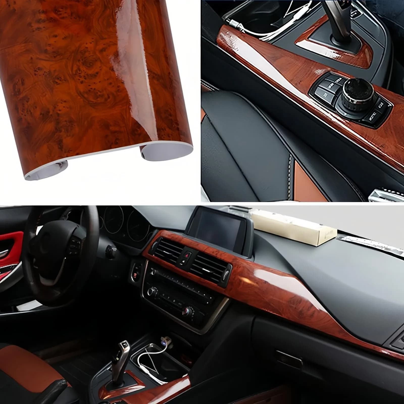 GreceYou Wood Grain Vinyl Wrap Sticker Decal for Cars & Furniture 40x100cm (15.7x39.4in) | Matte Coffee-Oak Finish — Brown-Wood grain(High Glossy)-30*200cm