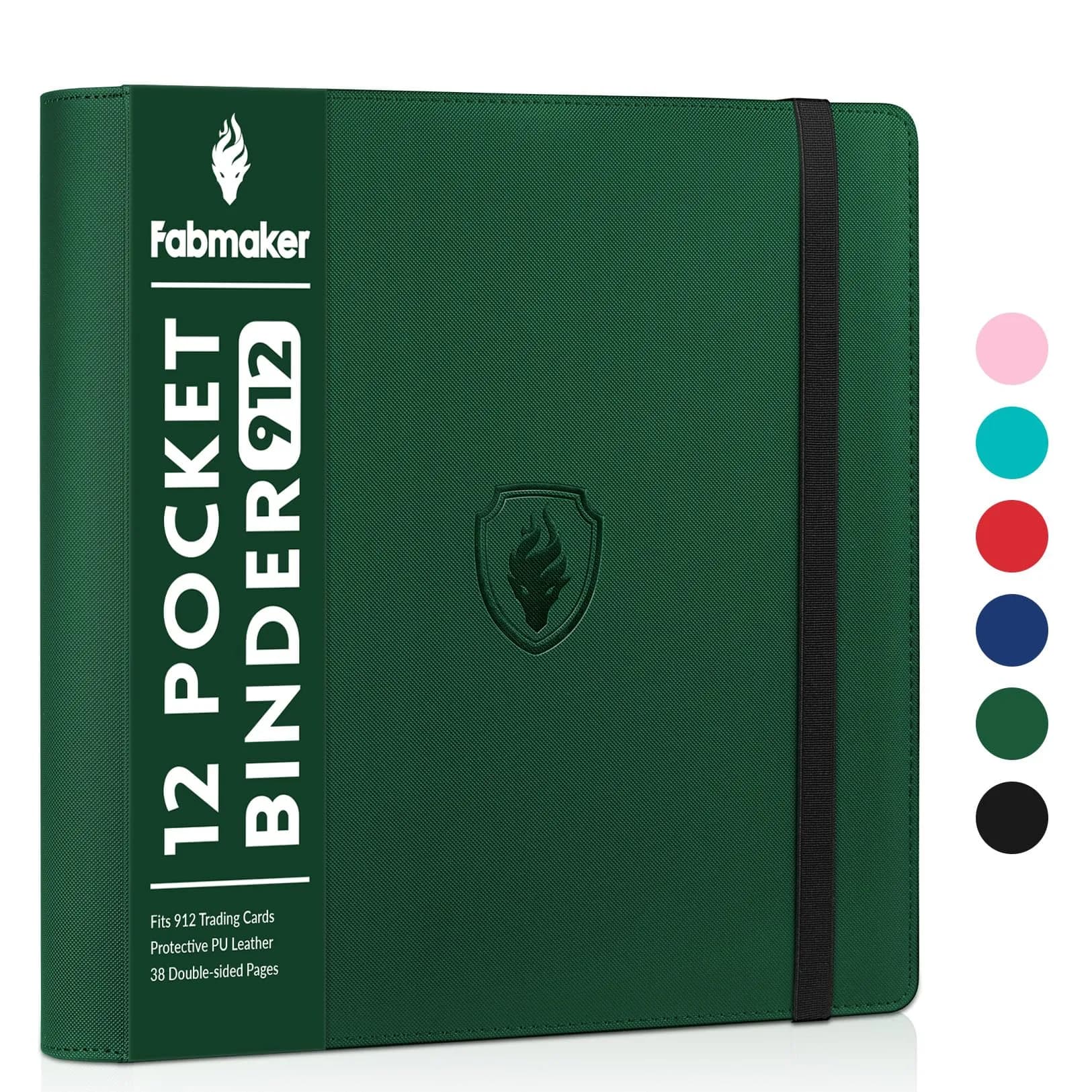 Fabmaker 12 Pocket Trading Card Binder for 576 Cards, PU Cover Card Album | Archival Safe, Water-Resistant — Dark Green / 912 Pocket