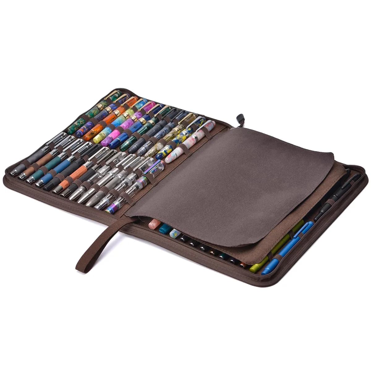 erofa 48 Fountain Pen Case, Rollerball Pen Holder Bag Pouch 33cm (12.99in) | Organizes Pens for Students & Professionals — Brown