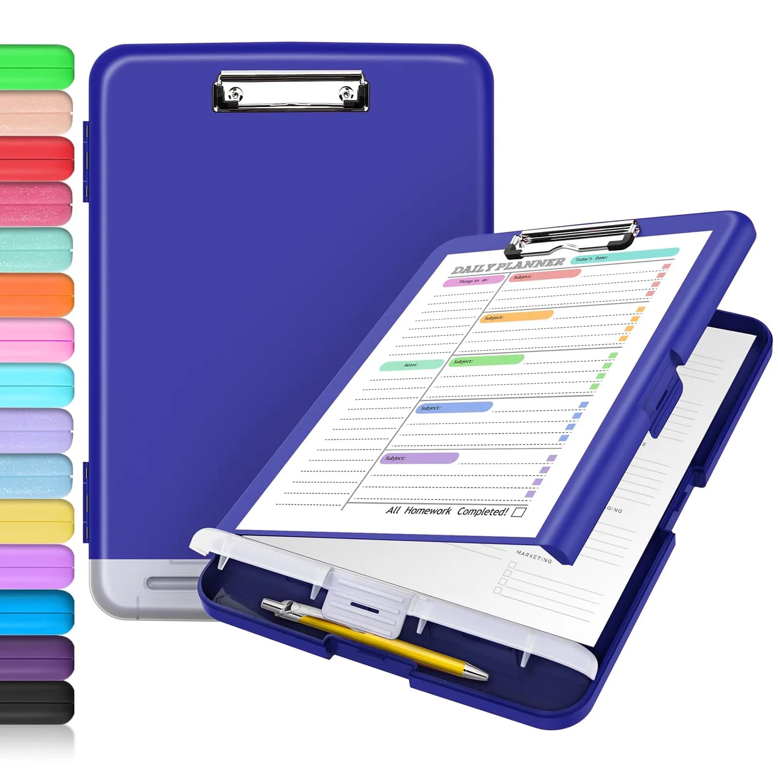 Sooez Storage Clipboard with Pen Holder 25.4cm x 36.8cm (10" x 14.5") | Sturdy Plastic Organizer for School & Office — Classic Navy