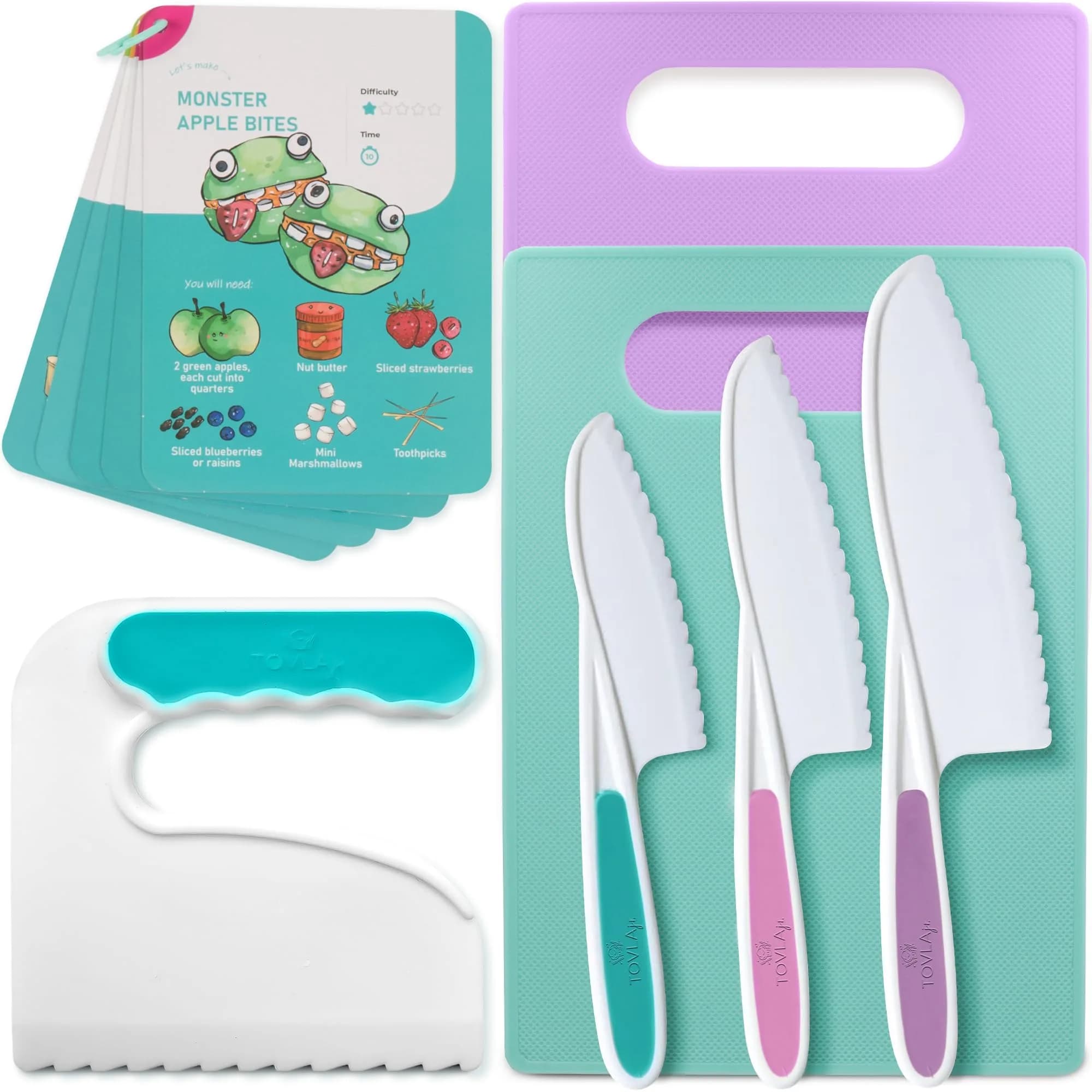 Tovla Jr. Kid Safe Knife Set for Real Cooking | Toddler Knives | Ages 4-12 | 3-Piece Set, 28cm (11 inches) — Multi-Pink Knife Set
