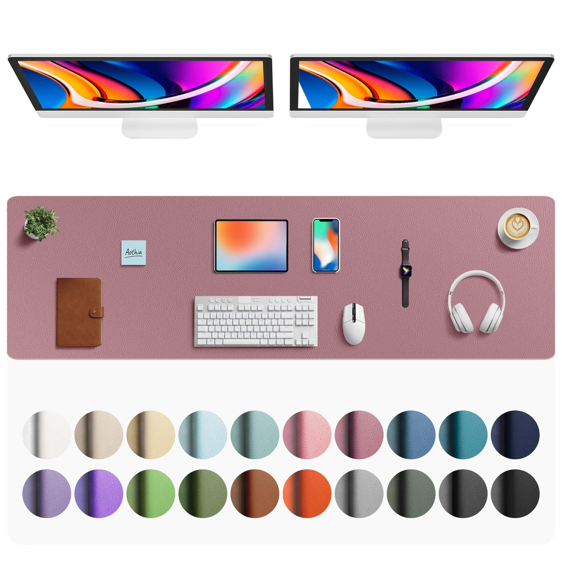 Aothia Faux Leather Desk Mat - Large Mouse Pad 163cm x 43cm (63" x 17") | Smooth Writing Surface for Office & Home — Dark Pink