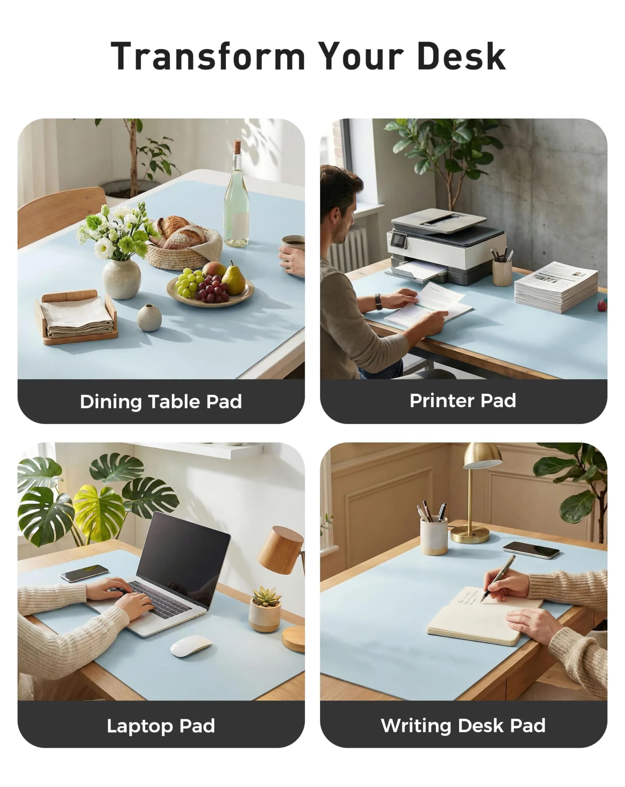 Aothia Faux Leather Desk Mat Baby Blue 42" x 17" | Protects Your Desk with Style thumbnail 6