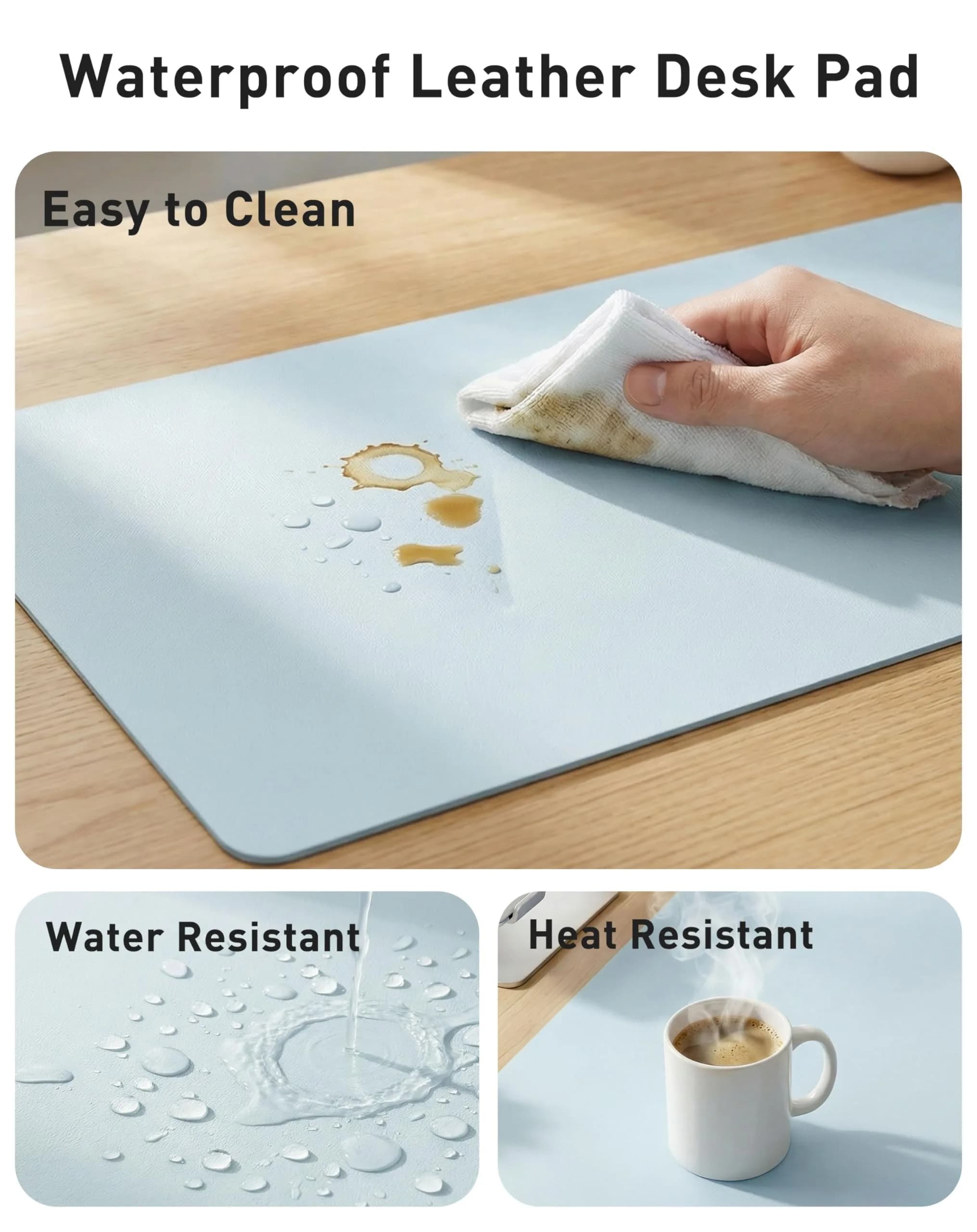 Aothia Faux Leather Desk Mat Baby Blue 42" x 17" | Protects Your Desk with Style thumbnail 7