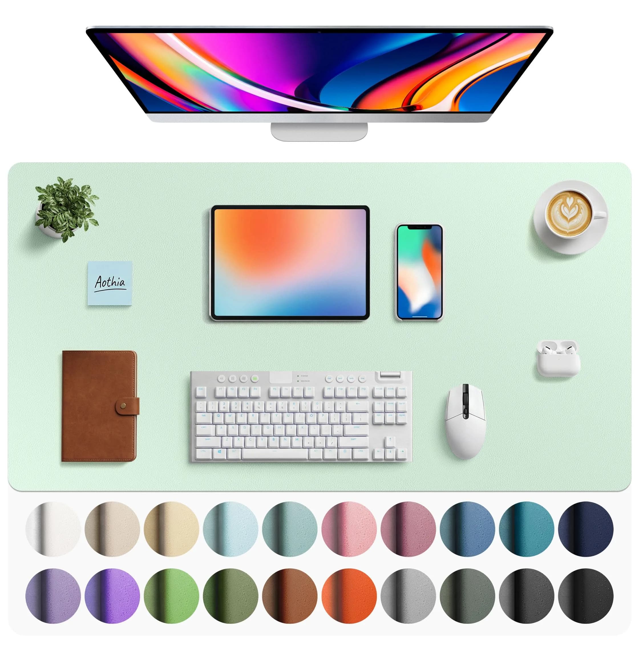 Aothia Faux Leather Desk Mat - Large Mouse Pad, Non-Slip PU Leather Blotter 102cm x 61cm (40" x 24") | Protects Desks from Scratches, Stains, and Spills — Dark Blue