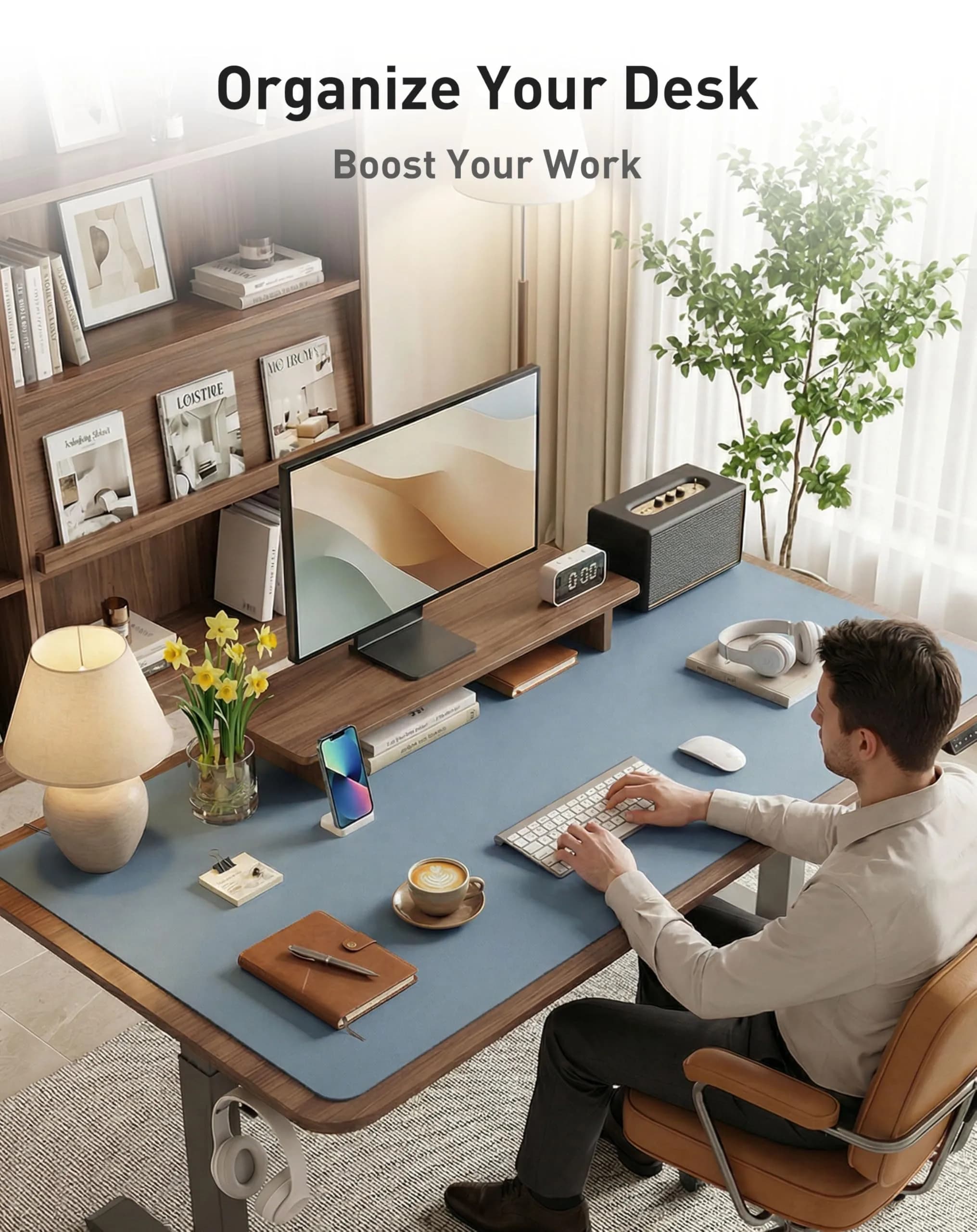 Aothia Faux Leather Desk Mat Large Mouse Pad 40" x 24" | Protects Your Desk with Waterproof PU Leather thumbnail 3