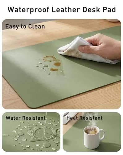 Aothia Faux Leather Desk Mat - Large Mouse Pad, Non-Slip PU Leather Blotter, Waterproof Writing Surface (Olive Green, 101.6cm x 61cm) thumbnail 7