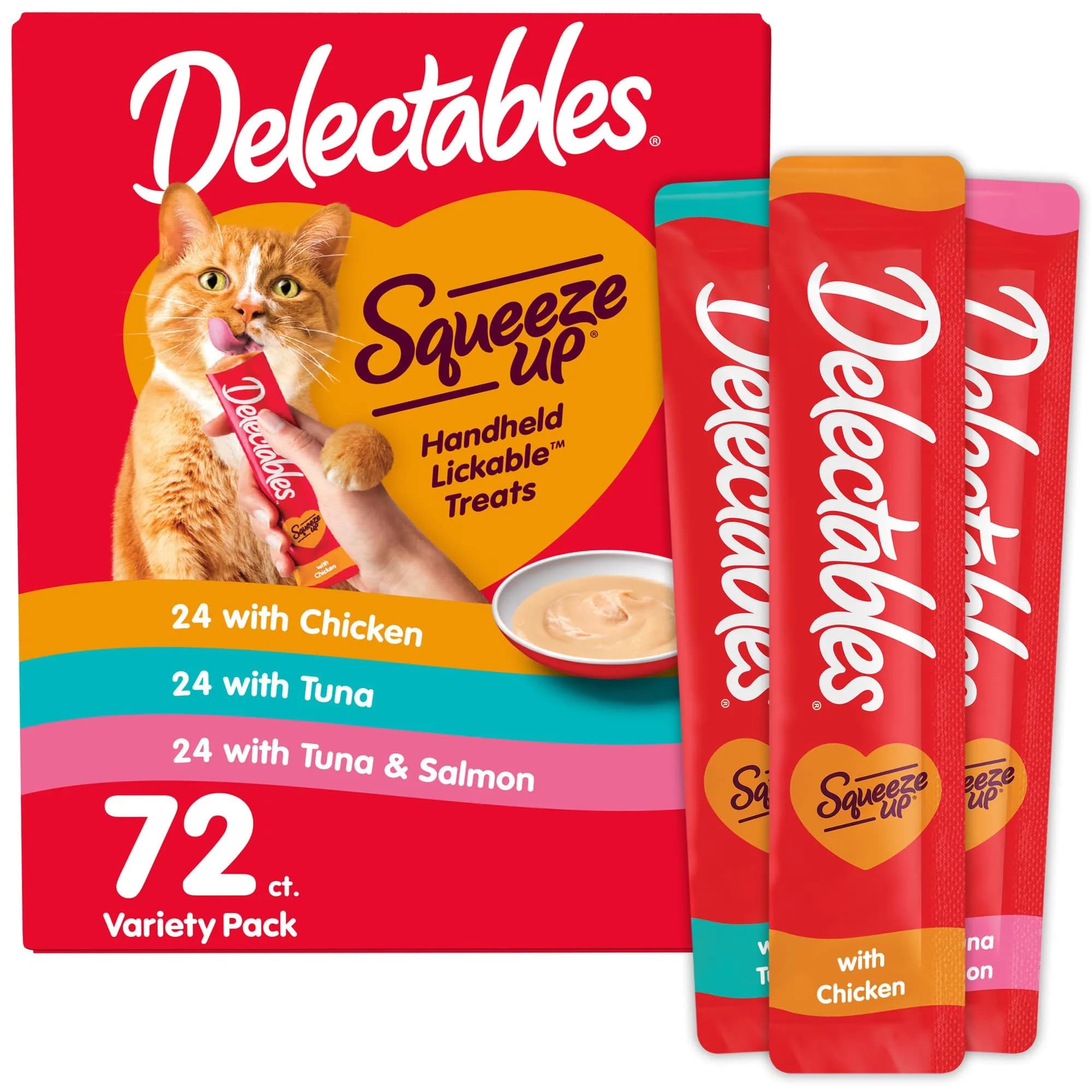 Delectables Squeeze Up Variety Pack Cat Treats 0.5oz Tubes (144 Total) | Grain-Free Lickable Puree for Bonding