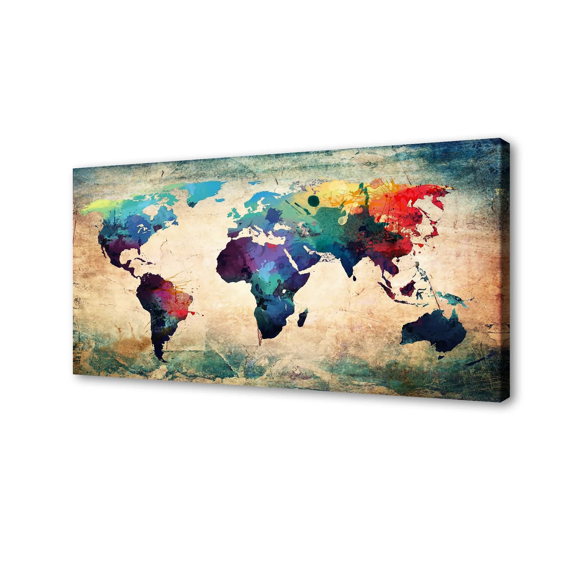Baisuwallart Abstract World Map Canvas Painting 71x36 Inch | Vintage Posters and Prints for Living Room
