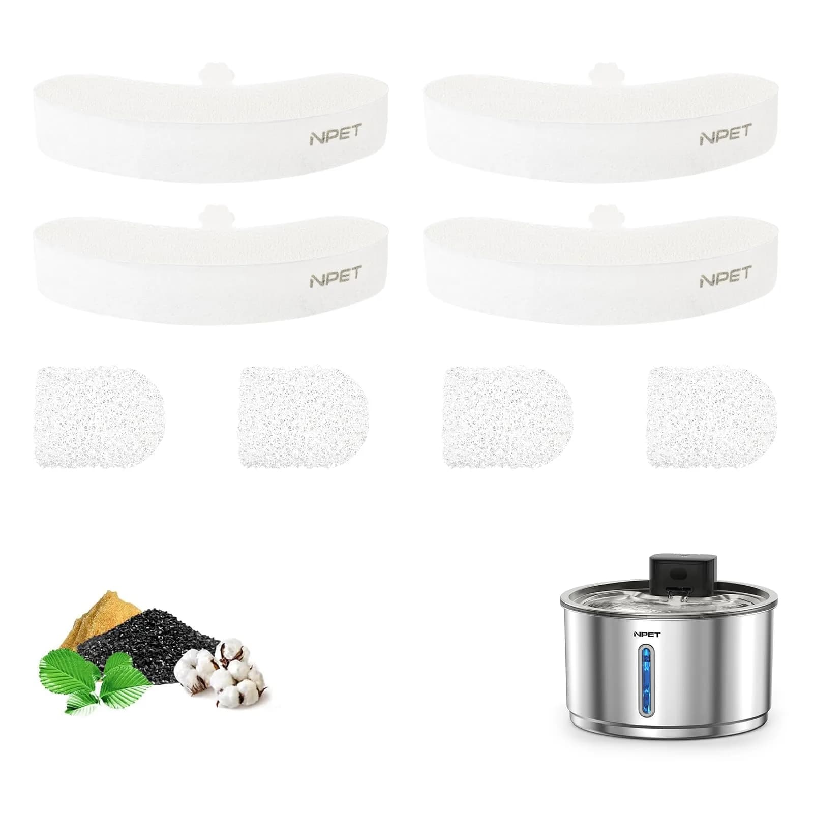 NPET Replacement Filters for WF210plus-WM Stainless Steel Pet Water Fountain (8 Packs)