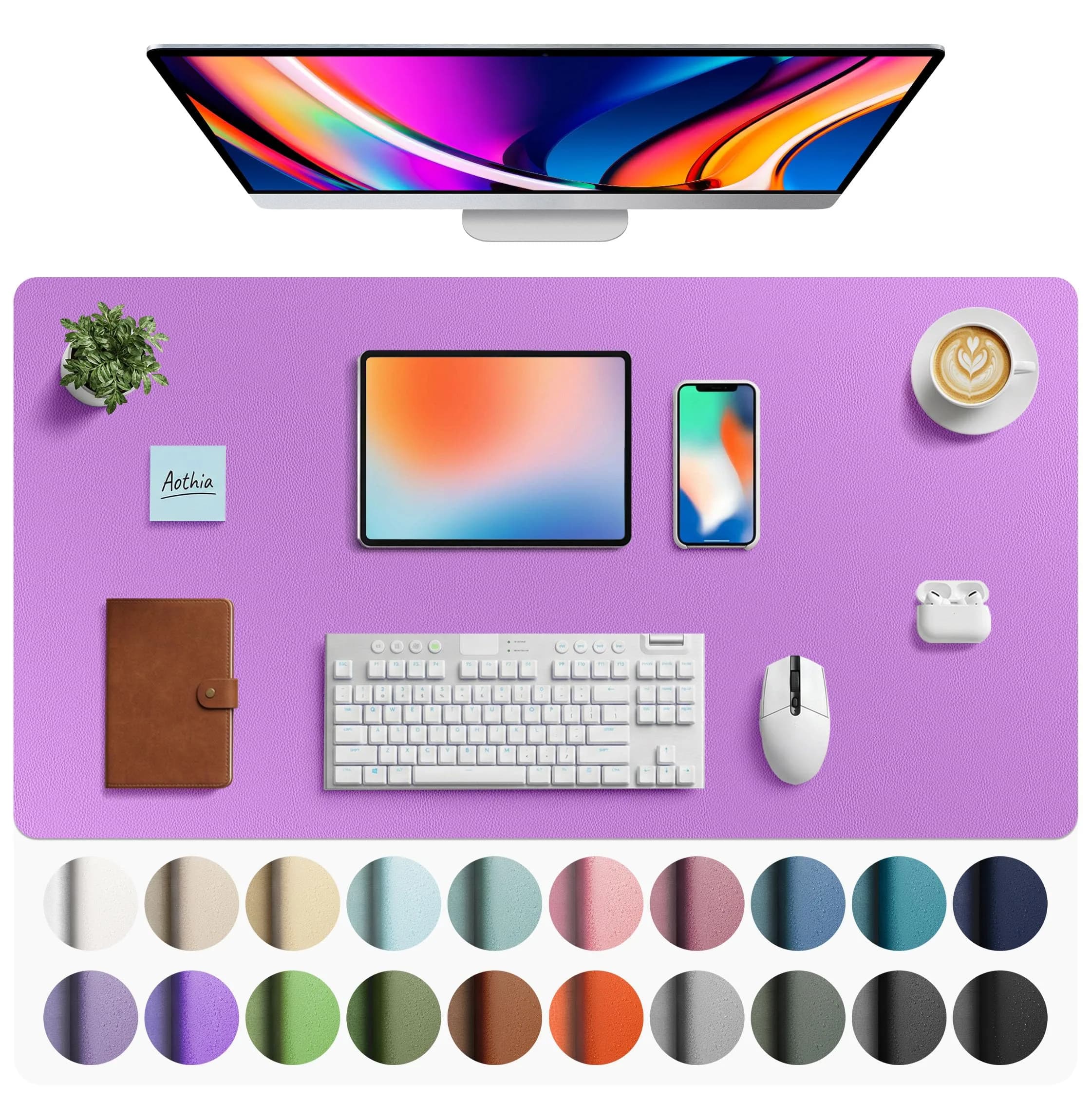 Aothia Faux Leather Desk Mat - Large Mouse Pad, Non-Slip PU Leather Blotter, Waterproof Writing Surface (Iris Violet, 102cm x 61cm) — Iris Violet