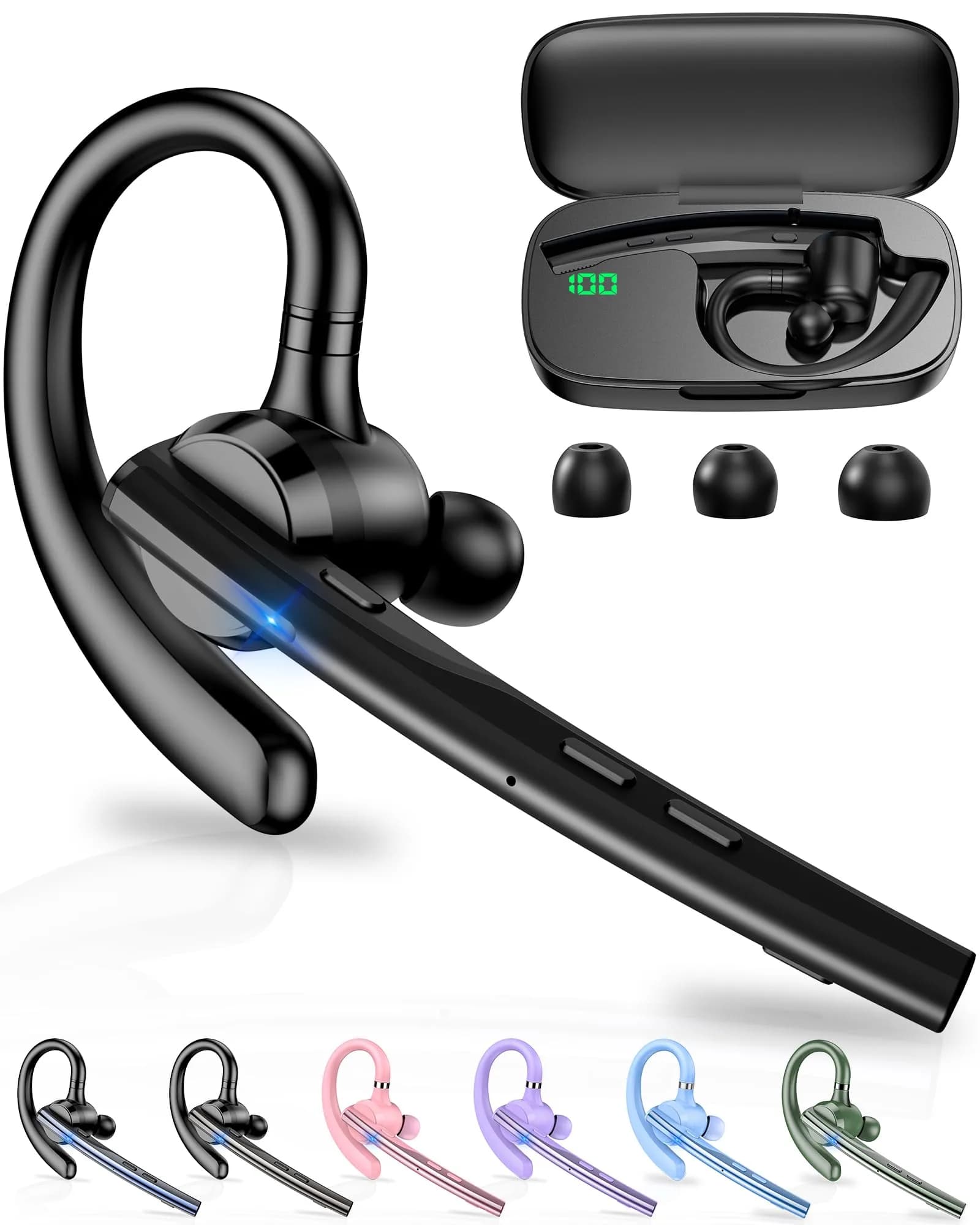 New Bee M54 Bluetooth Headset V5.1 72H Talk Time Dual Mic with 500mAh Charging Case | Wireless Hands-Free Earpiece for Business Calls - main product image