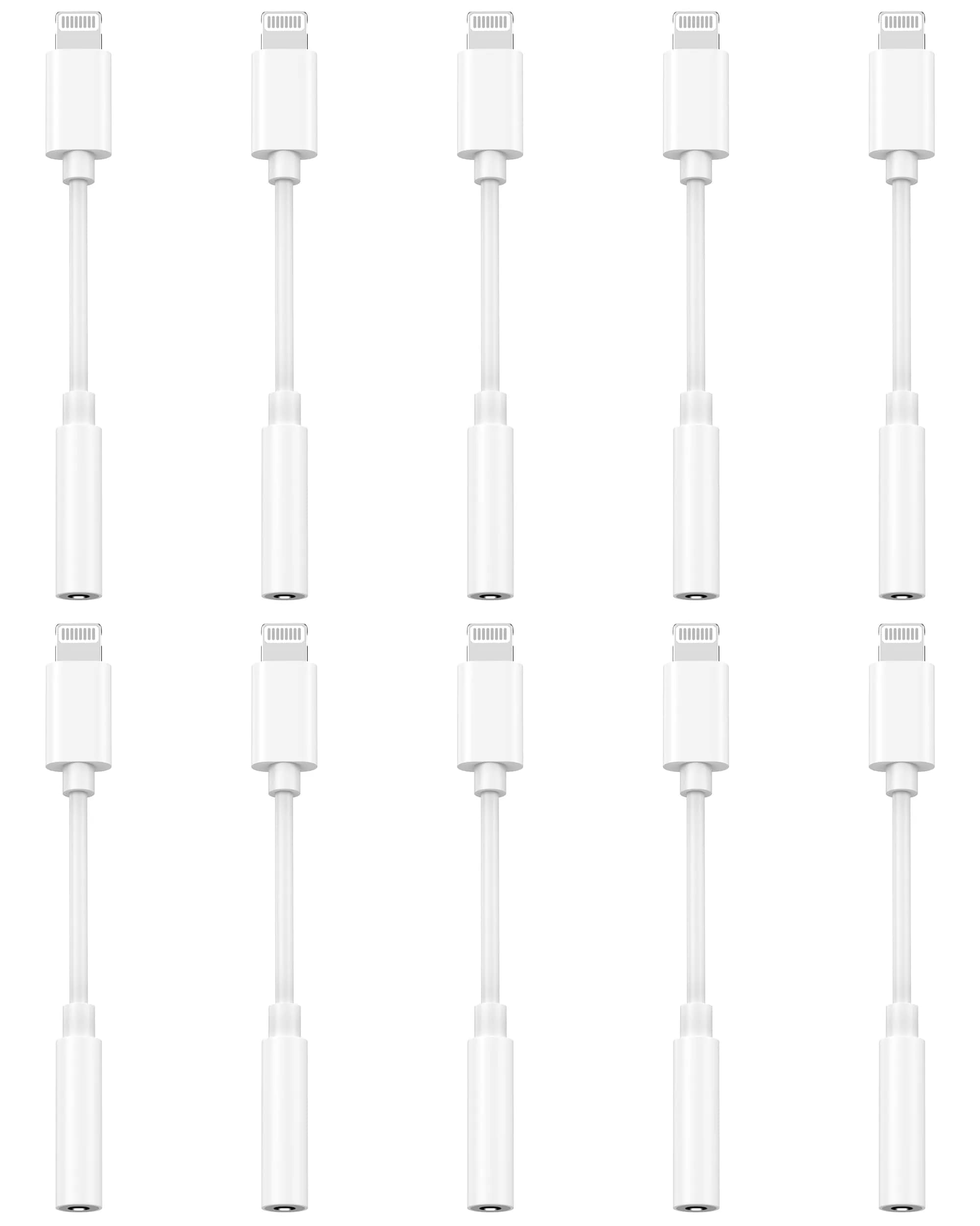 DESOFICON Apple MFi Certified Lightning to 3.5mm Headphone Jack Adapter 10-Pack White