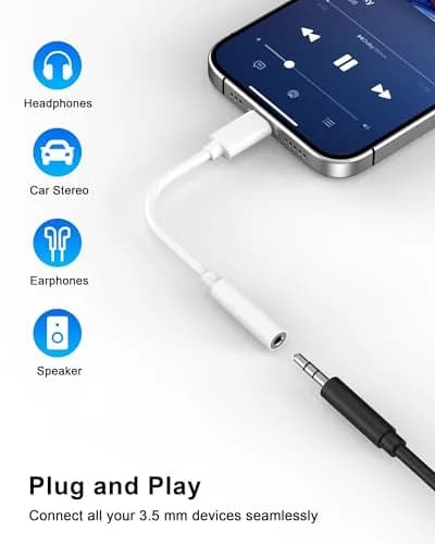 DESOFICON Apple MFi Certified Lightning to 3.5mm Headphone Jack Adapter 10-Pack White thumbnail 7