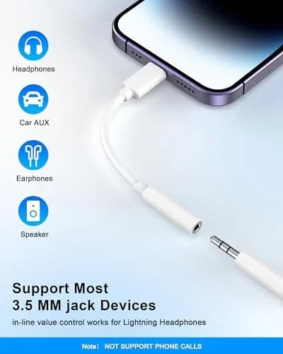 DESOFICON Apple MFi Certified Lightning to 3.5mm Headphone Jack Adapter 10-Pack White thumbnail 2