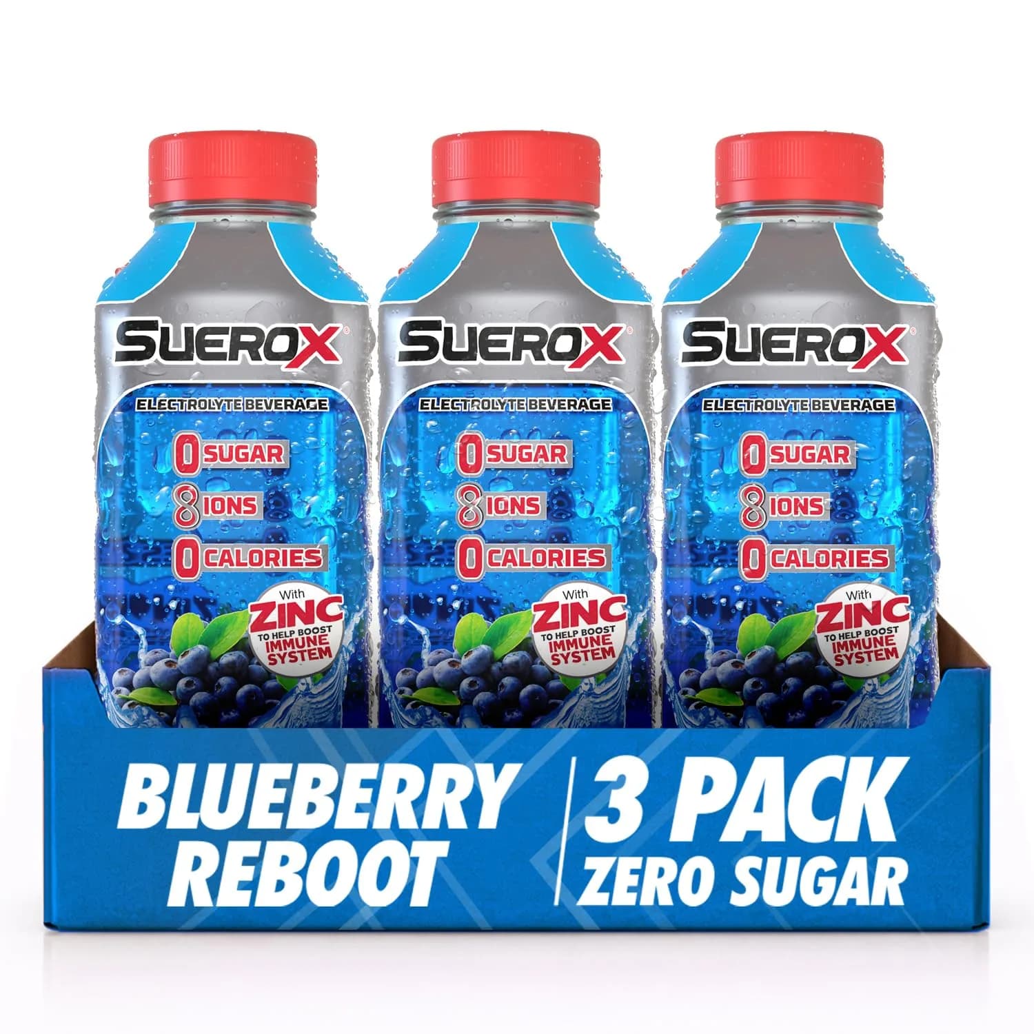 SueroX Sugar Free Electrolyte Drink, Blueberry Reboot, 21.3 Fl Oz | Zero Sugar Hydration & Recovery - main product image