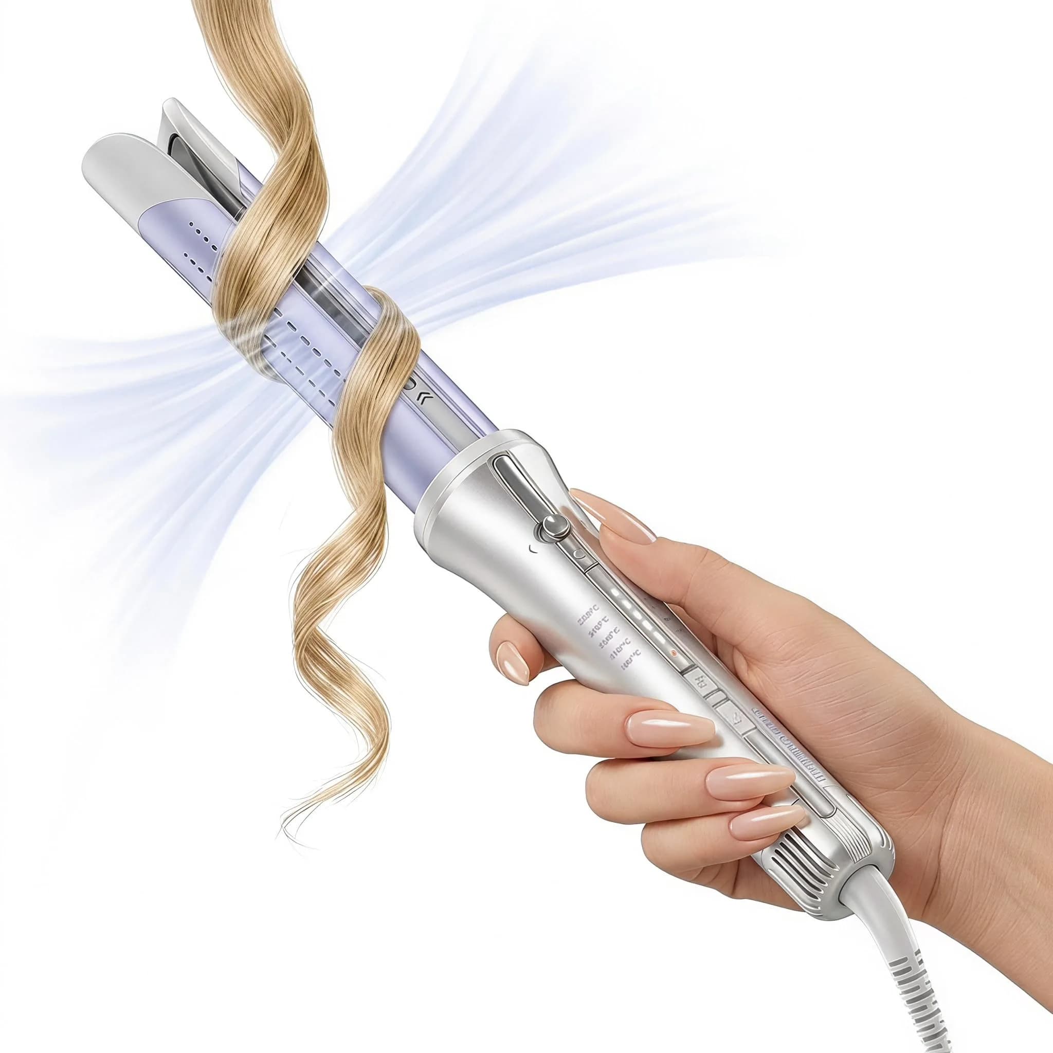 SHEGLAM One Touch Airflow Styler Pro 1.25 inch Automatic Rotating Curling Iron | 5 Temp Settings, Zero Burn Risk — 1 inch