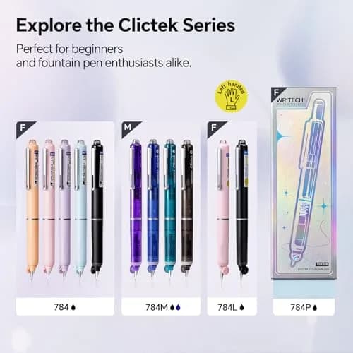 WRITECH Clictek Retractable Fountain Pen Fine Nib with 10 Black Ink Cartridges, 0.5mm Line Size | Smooth Writing for Students & Professionals thumbnail 7