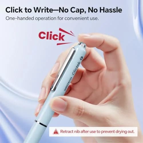 WRITECH Clictek Retractable Fountain Pen Fine Nib with 10 Black Ink Cartridges, 0.5mm Line Size | Smooth Writing for Students & Professionals thumbnail 2