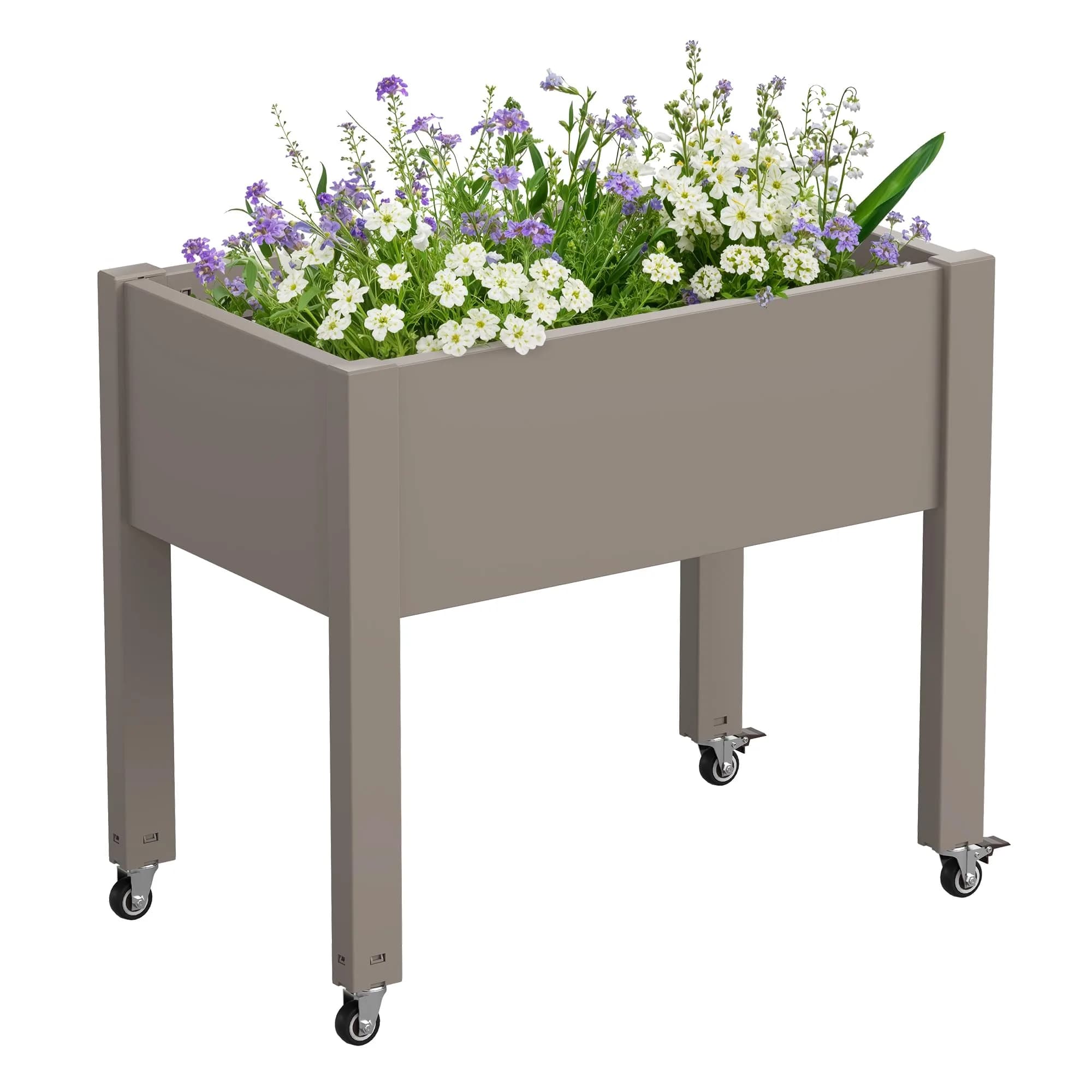 WTFGO Elevated Raised Garden Bed with Wheels, Planter Box, Ashen-26.3" h | Durable Resin, Easy to Move & Assemble — Gray / 26.3"h