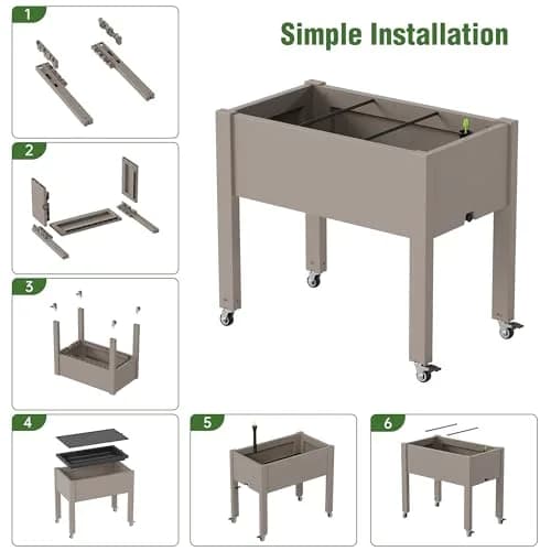 WTFGO Elevated Raised Garden Bed with Wheels, Planter Box, Gray-26.3" h | Weather-Resistant Resin Design thumbnail 7