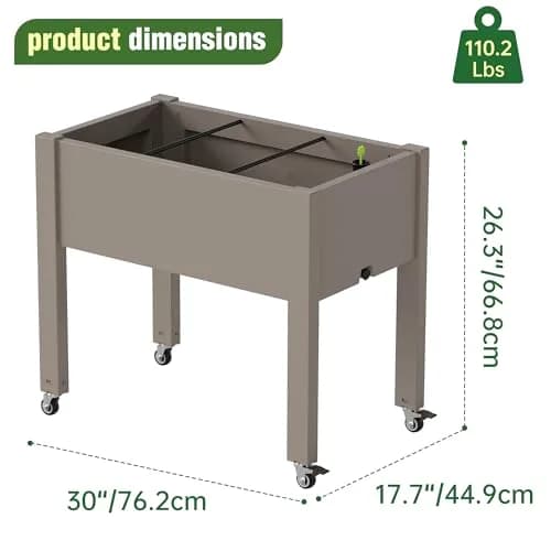 WTFGO Elevated Raised Garden Bed with Wheels, Planter Box, Gray-26.3" h | Weather-Resistant Resin Design thumbnail 2