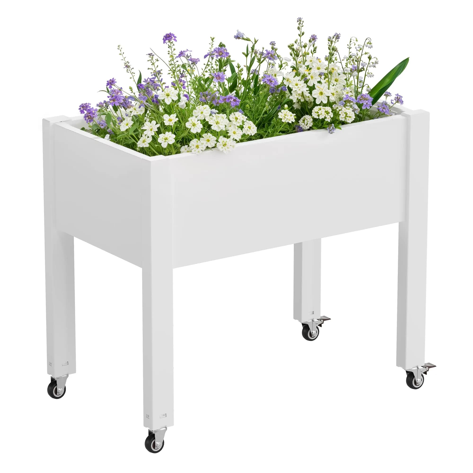 WTFGO Elevated Raised Garden Bed with Wheels, Planter Box, Ashen-26.3" h | Durable Resin, Easy to Move & Assemble — Ashen