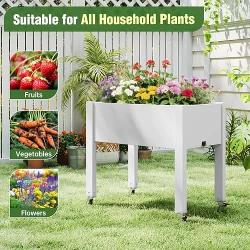 WTFGO Elevated Raised Garden Bed with Wheels, Planter Box, Ashen-26.3" h | Durable Resin, Easy to Move & Assemble thumbnail 5