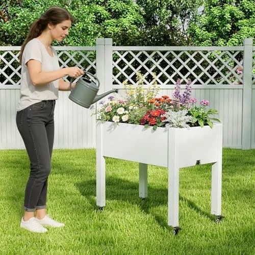 WTFGO Elevated Raised Garden Bed with Wheels, Planter Box, Ashen-26.3" h | Durable Resin, Easy to Move & Assemble thumbnail 6