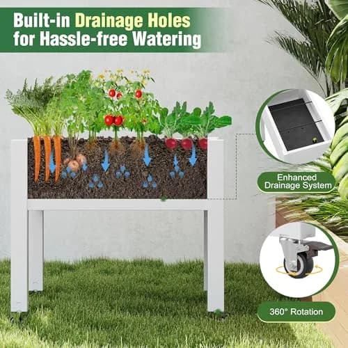 WTFGO Elevated Raised Garden Bed with Wheels, Planter Box, Ashen-26.3" h | Durable Resin, Easy to Move & Assemble thumbnail 3