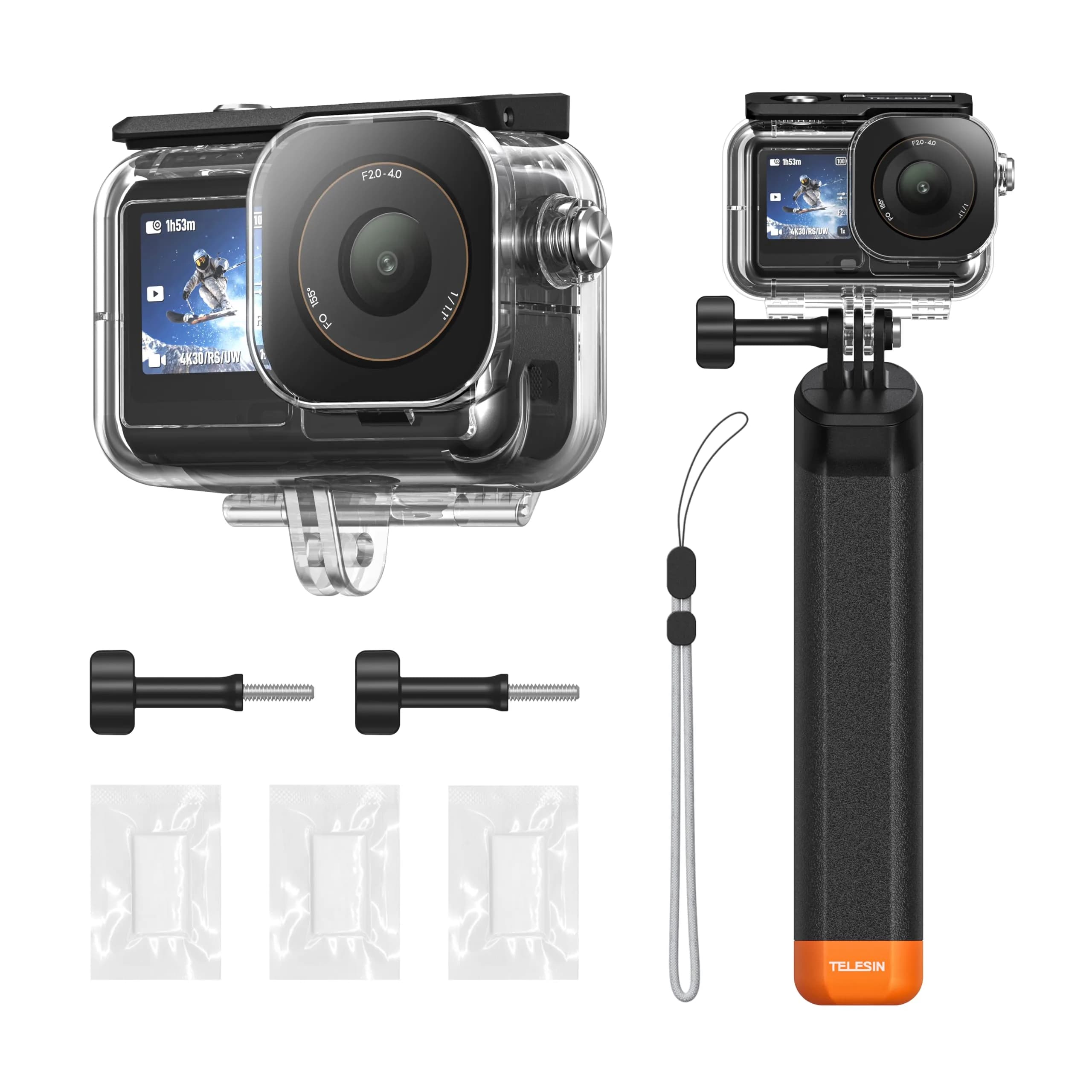 TELESIN Waterproof Case for DJI Action 5 Pro/4/3 Camera with Floating Stick | 60m (196ft) Deep Diving